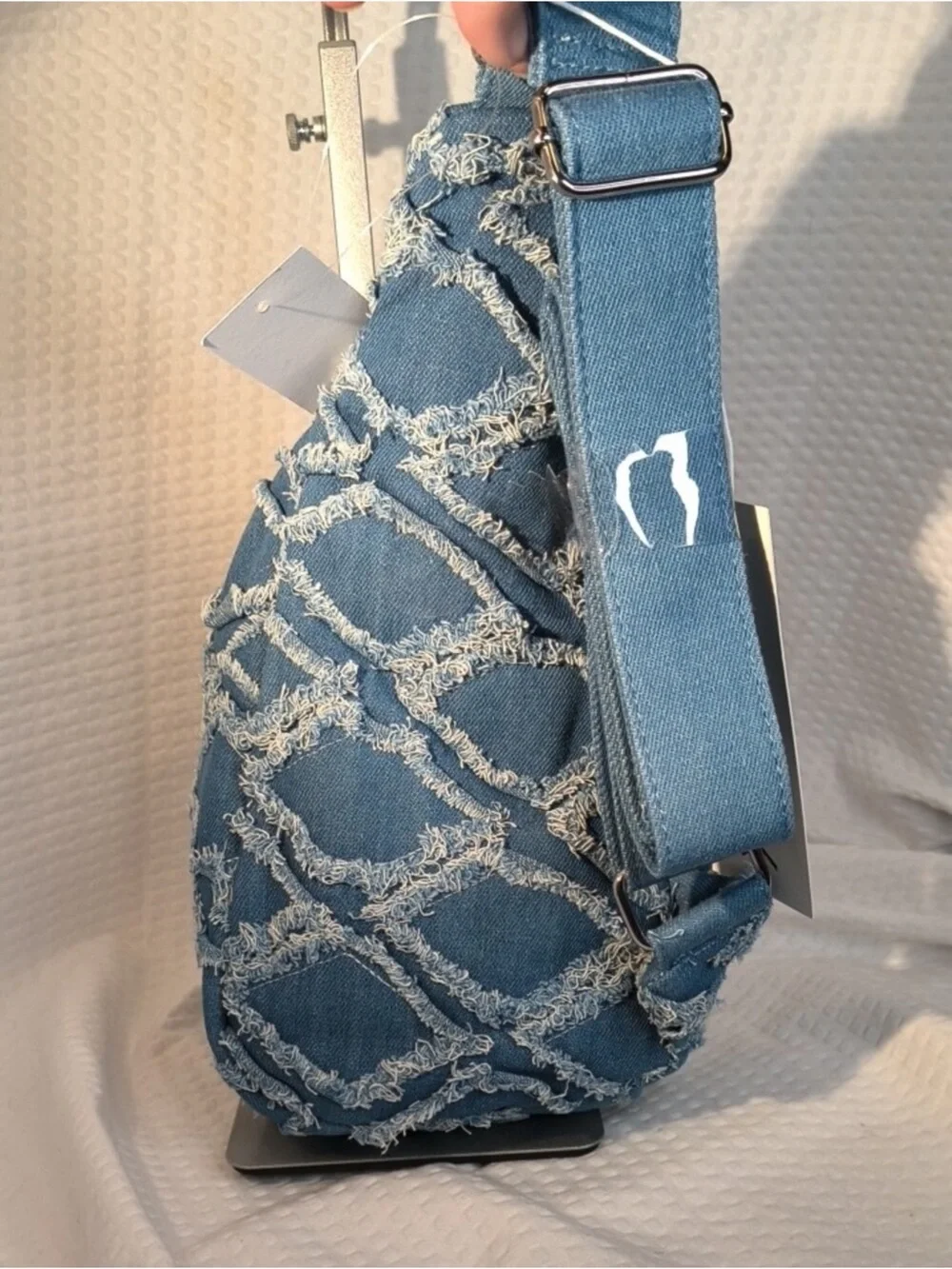 Wildfox Frayed Denim Blue Mini Backpack Crossbody